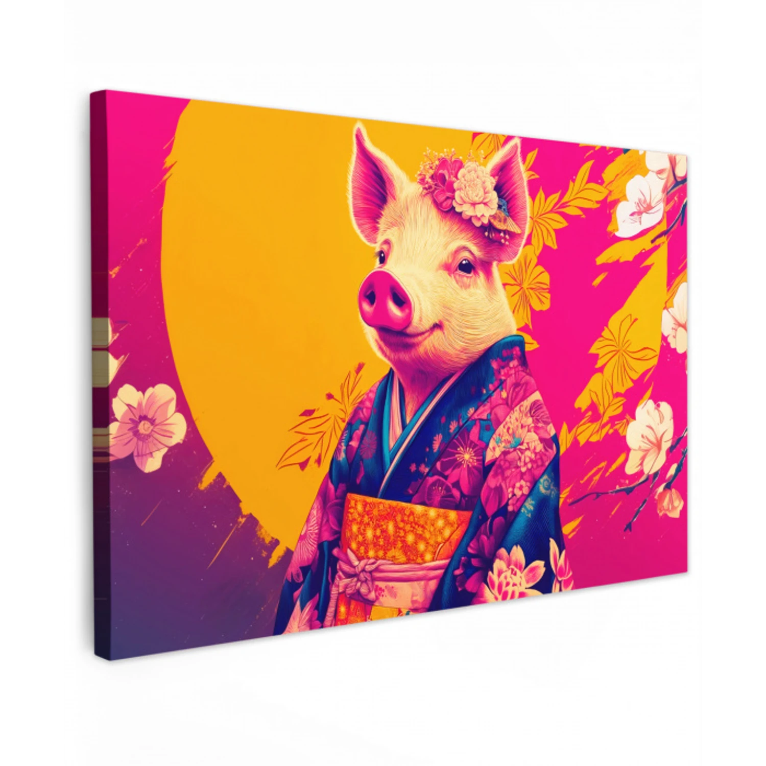 Varken - Bloemkroon - Kimono - Abstract Tuinposter op houten frame 2 cm dik klein -3d