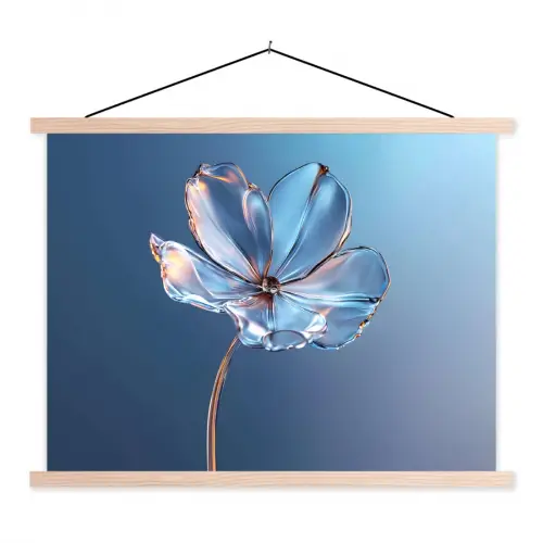 Blauw - Bloem - Glazen - Sierlijk textielposter latten blank klein -3d