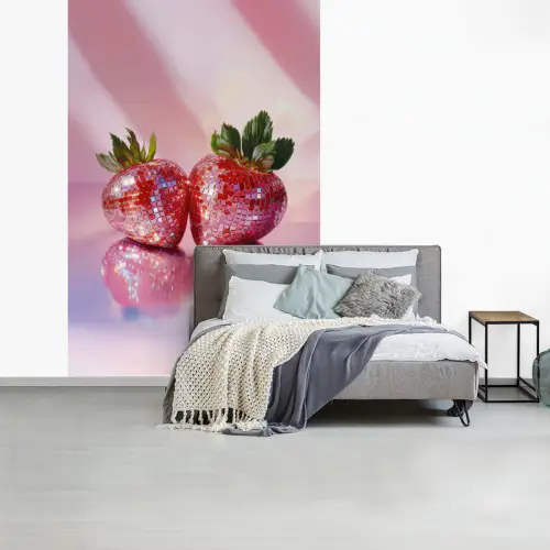 Disco - Fruit - Glitter - Strawberry fotobehang vinyl groot -slaapkamer