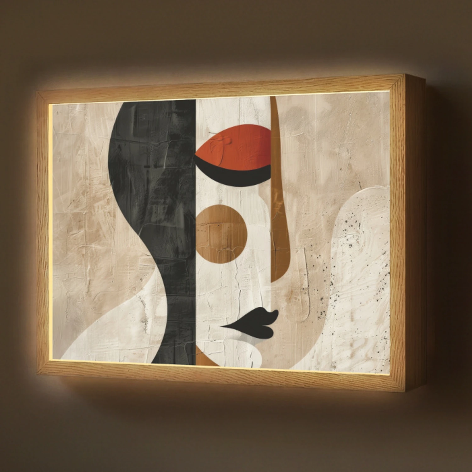 Gezicht - Abstract - Kunst - Vormen Light Box met batterij (Wandlamp) middel -z3d_website