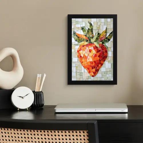 Aardbei - Rood - Mozaïek - Fruit fotolijst zwart zonder passe partout klein -sfeer1