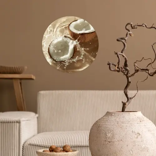 Kokosnoot - Water - Beige - Spetters Wandcirkel behangsticker klein -sfeer1