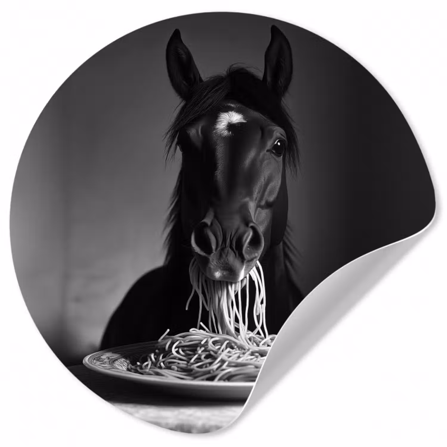 Runde Tapete - Pferd - Teller - Pasta - Tischtuch - Schwarz und weiß - Tiere