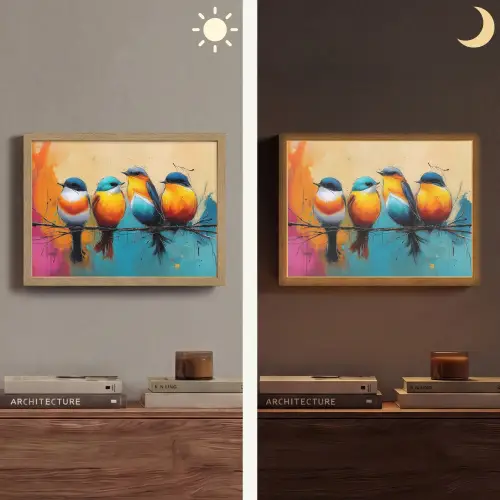 Vogels - Kleurrijk - Tak - Abstract Light Box met batterij (Wandlamp) middel -sfeer3