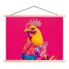 Haan - Kleurrijk - Kimono - Roze textielposter latten blank klein -3d