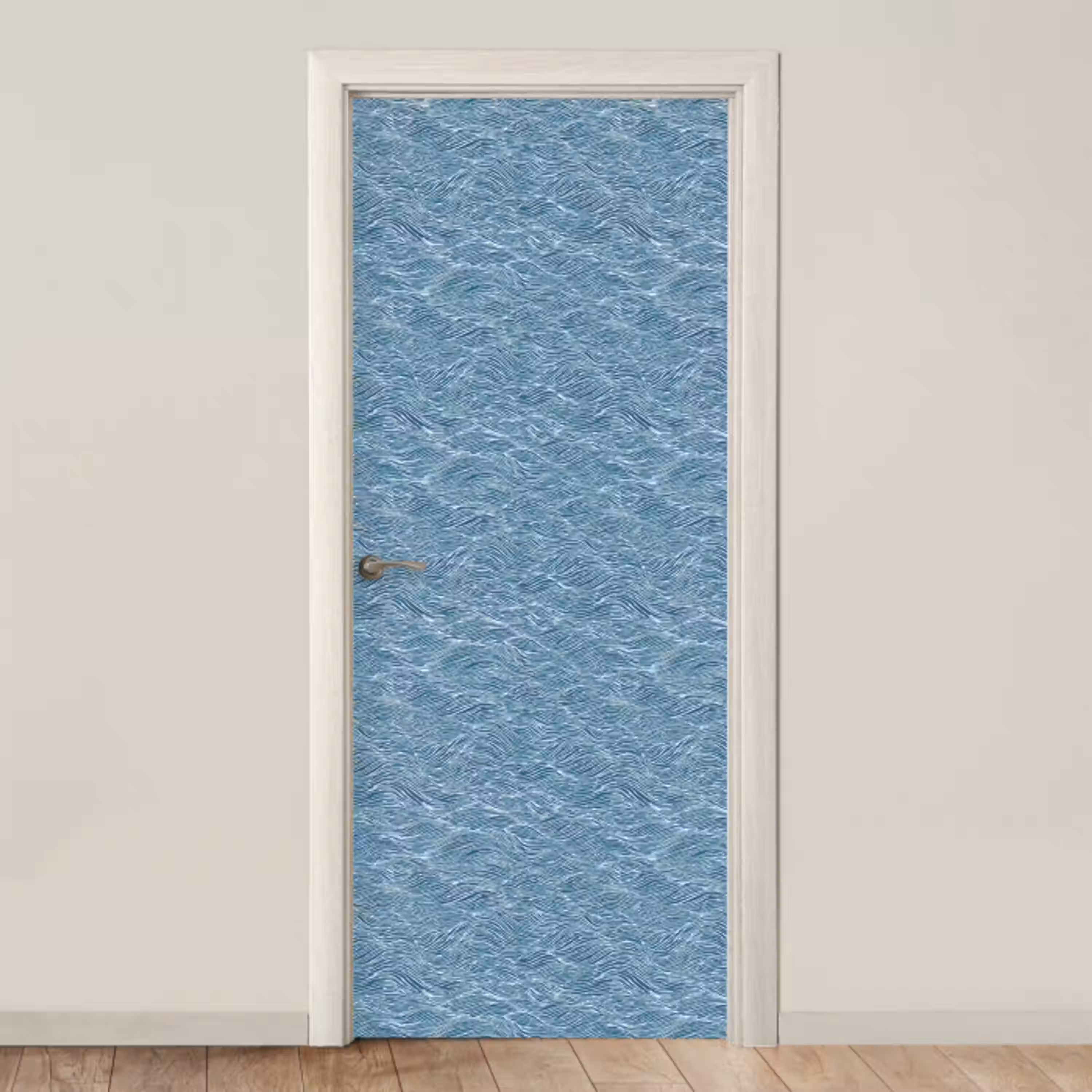 Blauw - Wit - Golven - Getekend - Textuur deurposter klein 289 -3d_beige