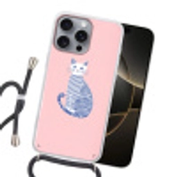 Kat - Illustratie - Minimalistisch - Roze Hoesje iPhone 16 Pro Max met koord klein -sfeer1