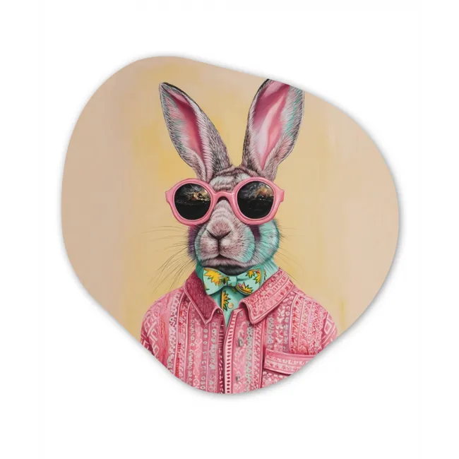 Grijs - Konijn - Blouse - Strik Wandcirkel Organisch Forex 3mm klein -3d