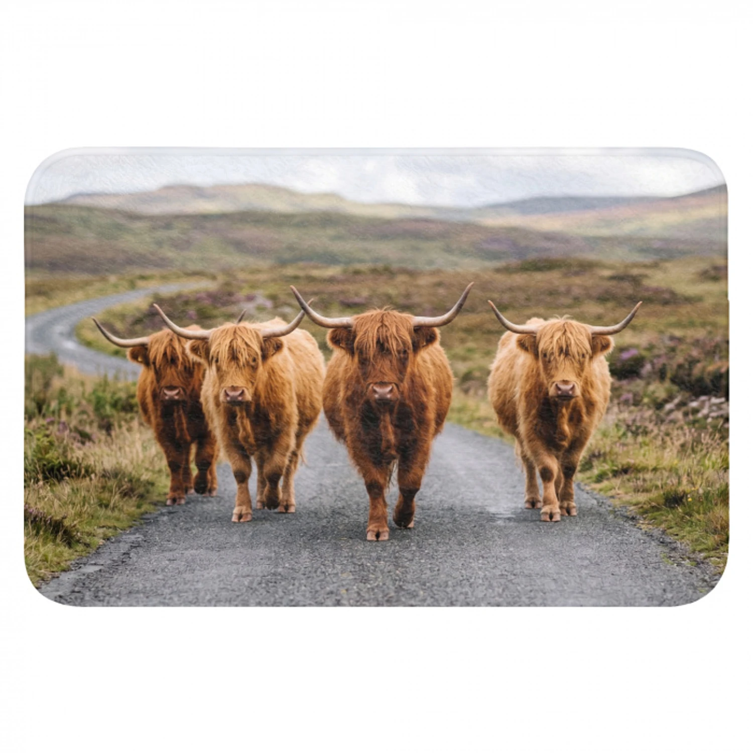 Schotse Hooglanders - Weg - Landschap - Kudde Badmat klein -3d