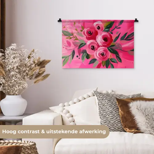 Bloemen - Verf - Roze Wandkleed katoen klein -sfeer1