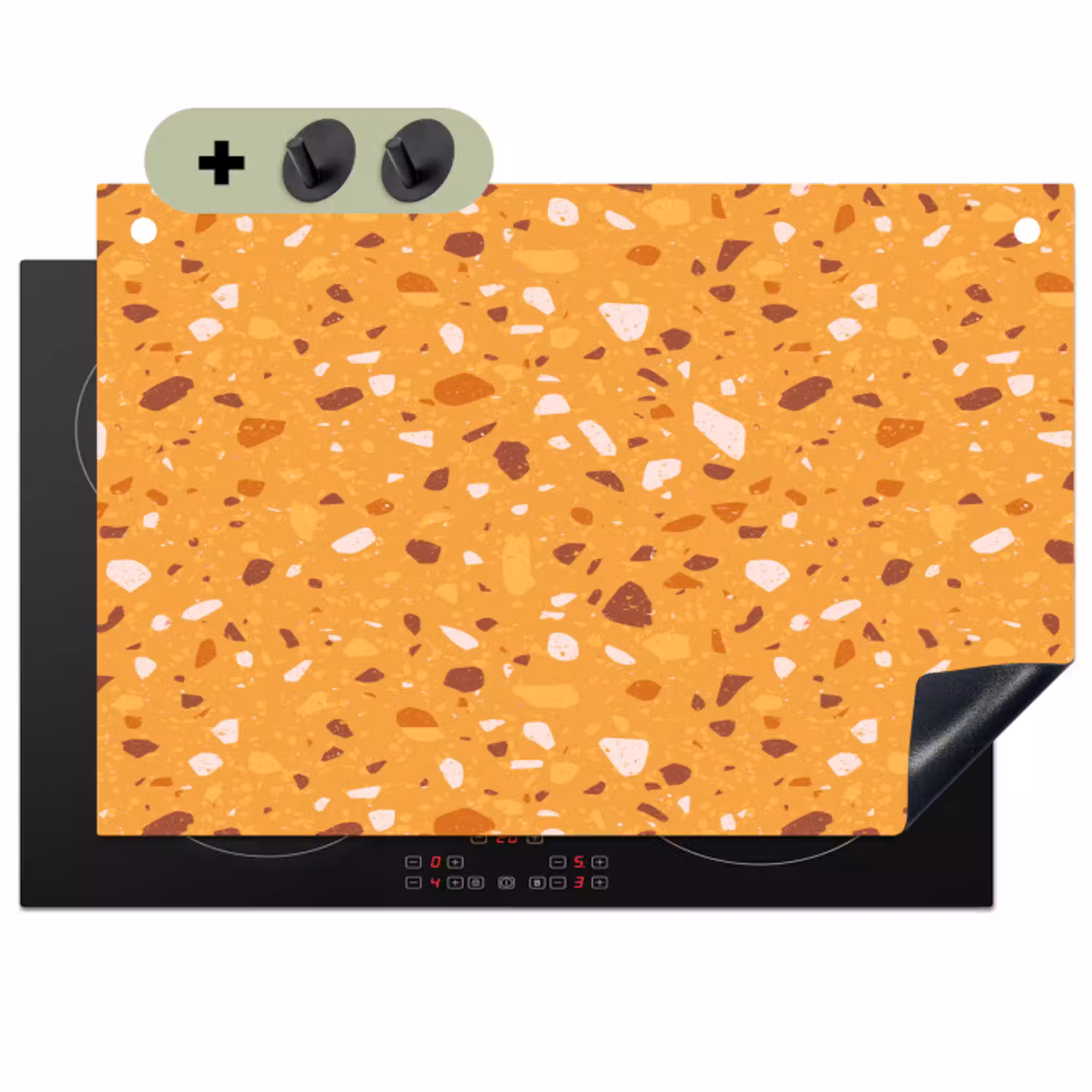Terrazzo -  Patroon - Okergeel Inductie beschemer met haakjes klein 777 -3d