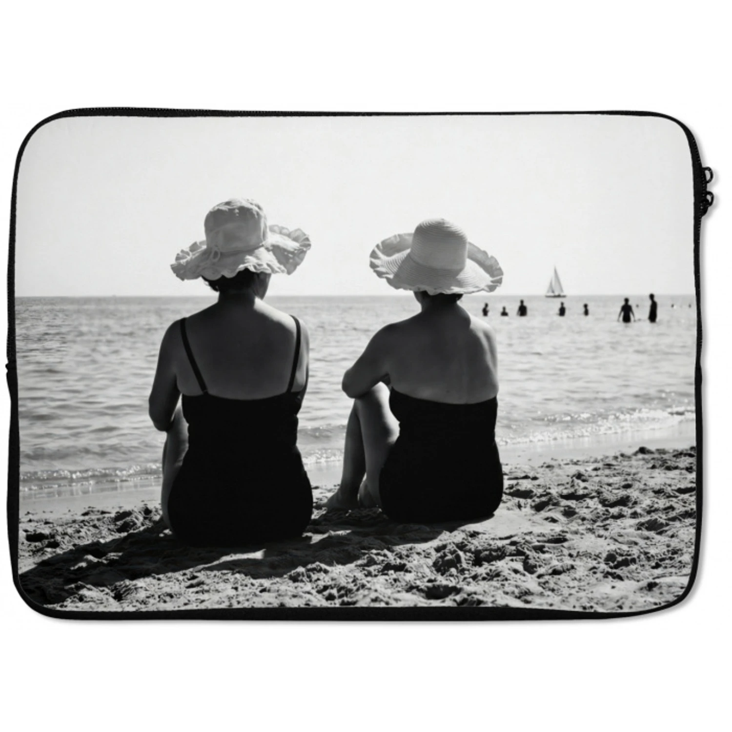 Vrouwen - Zonnehoed - Strand - Zwart - Wit laptophoes neopreen klein -zkaufland3dotto