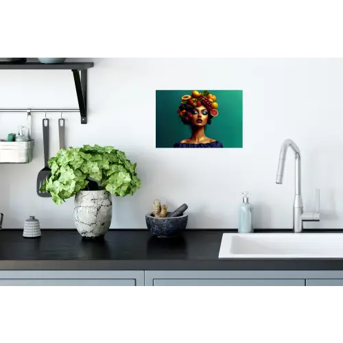 Vrouw - Hoodtooi - Tropisch - Fruit - Druiven Muursticker klein -keuken