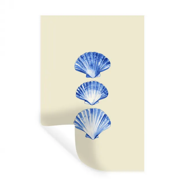 Schelpen - Blauw - Beige Muursticker klein -3d