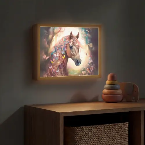 Paard - Natuur - Bloemen - Vlinders - Bos Light Box met batterij (Wandlamp kind) middel -sfeer5_kind