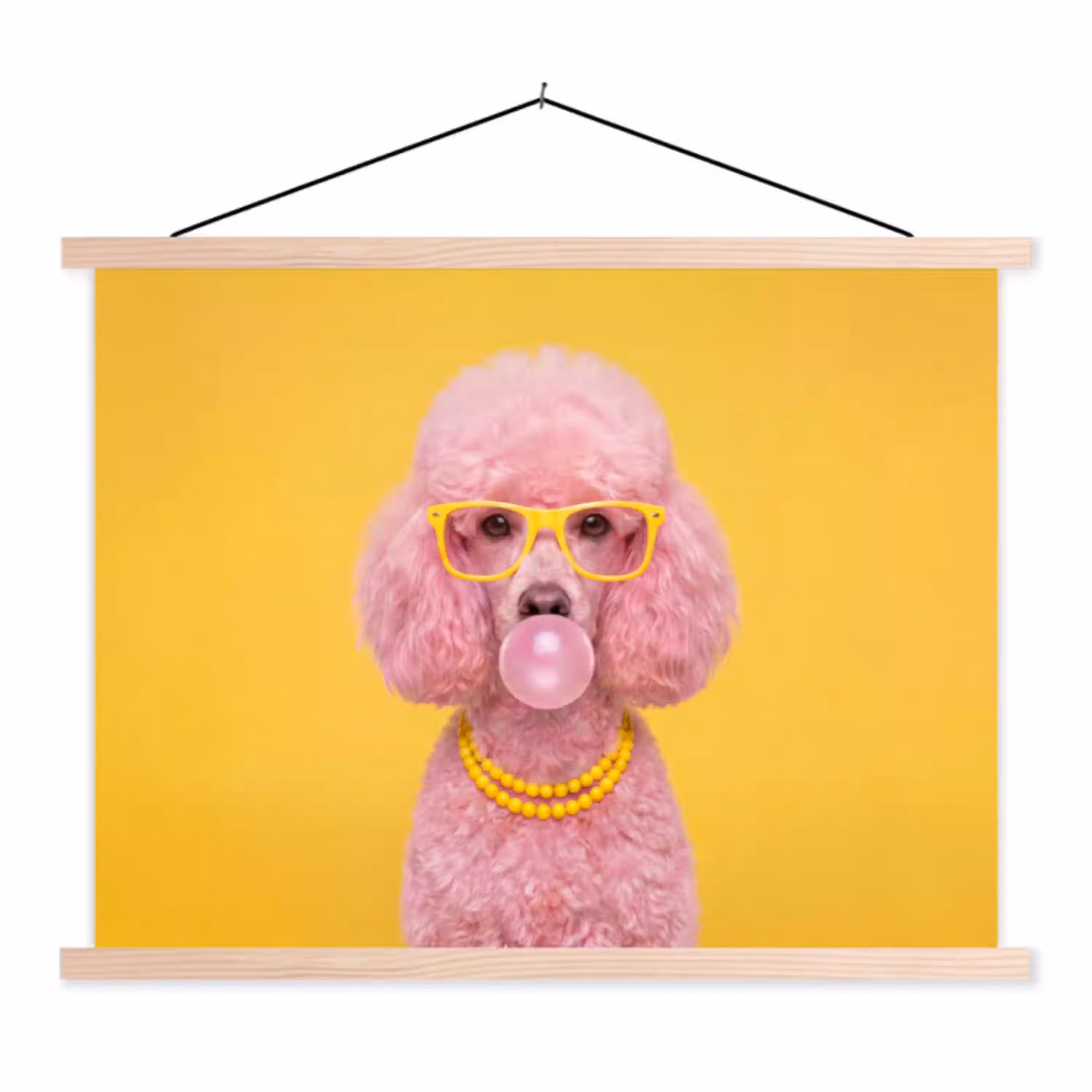 Hond - Kauwgum - Dieren - Modern - Roze textielposter latten blank klein -3d