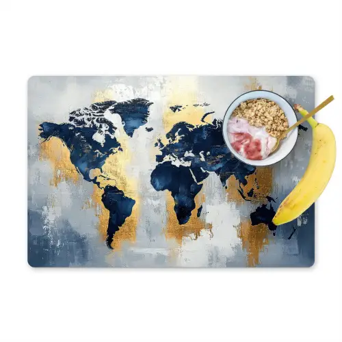 Wereldkaart - Blauw - Abstract Placemat vinyl groot -zzzproduct_Kitchenyeah-website