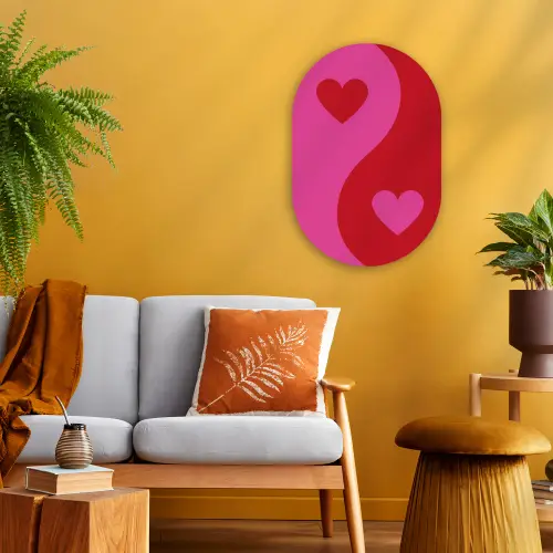 Minimalistisch - Rood - Roze - Hartjes Wandcirkel Ovaal Forex klein -sfeer4