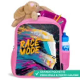 Racehelm - Verfspatten - Penseelstreken - Race mode Kinderrugzak - Roze middel -inhoud_FR