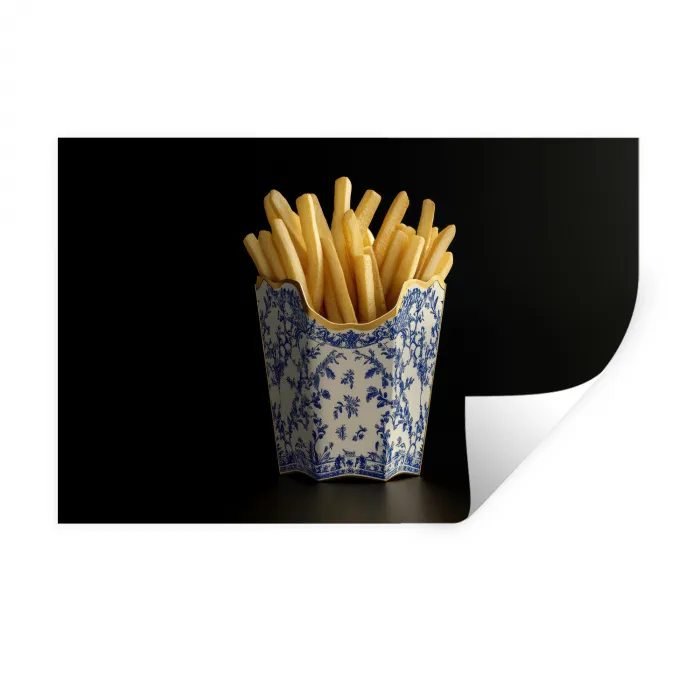Friet - Porselein - Delfts blauw - Eten Muursticker klein -3d