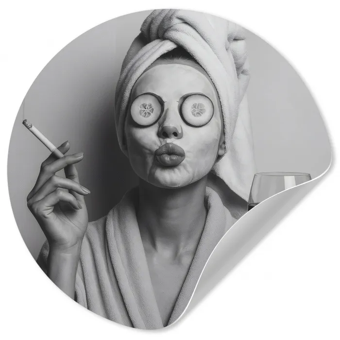 Vrouw - Masker - Wijn - Sigaret Wandcirkel behangsticker klein -3d