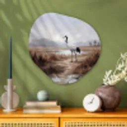 Kraanvogel - Natuur - Realistisch Wandcirkel Organisch Aluminium middel -sfeer2