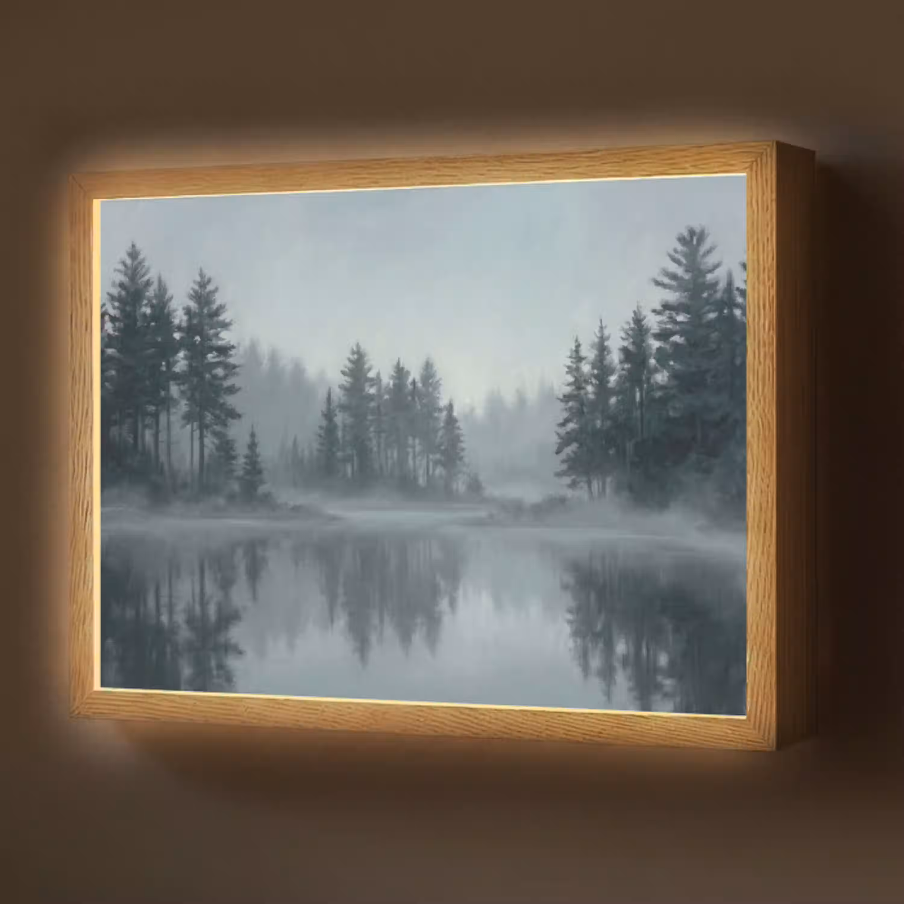 Bos - Meer - Mist - Natuur - Grijs Light Box met batterij (Wandlamp) middel -z3d_website