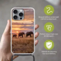 Olifanten - Savanne - Zonsondergang - Afrika - Warm Hoesje iPhone 16 Pro Max met koord klein -sfeer2_NL