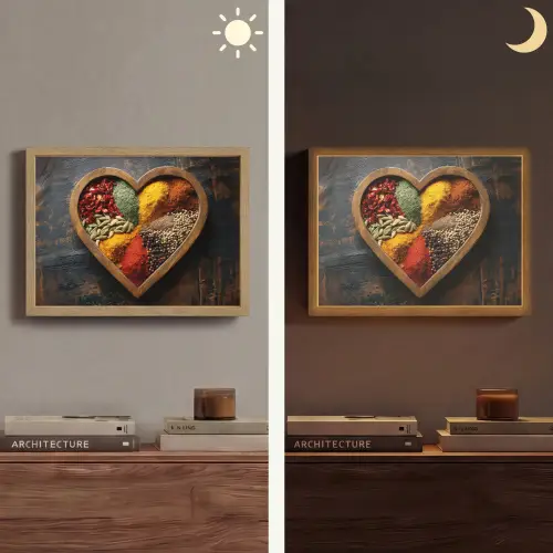 Houten - Hart - Kleurrijke - Specerijen Light Box met batterij (Wandlamp) middel -sfeer3