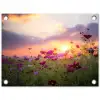 Bloemenveld bij zonsondergang tuinposter los doek klein -3d
