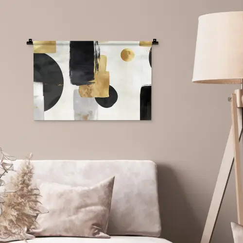 Goud - Rechthoeken - Cirkels - Abstract Wandkleed katoen klein -sfeer4