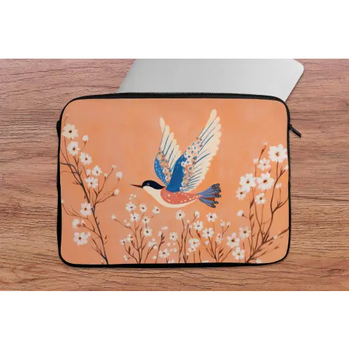 Vogel - Bloesemtakken - Warm - Kleurrijk laptophoes neopreen klein -tafel