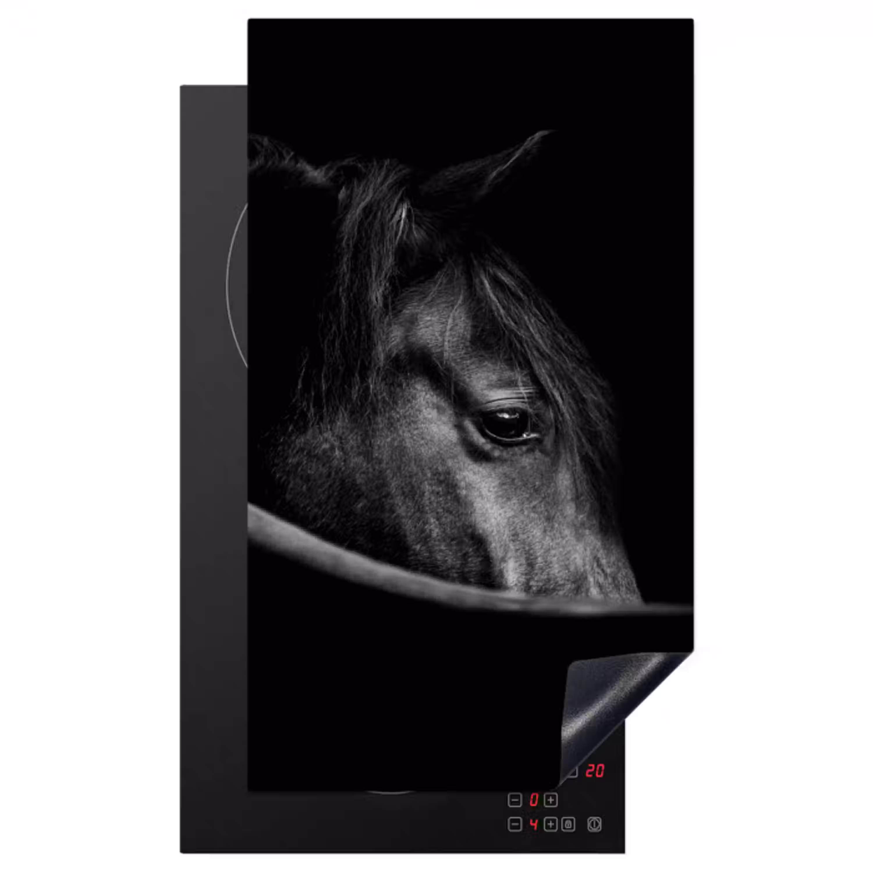 Paarden - Portret - Zwart - Dieren Inductie beschermer vinyl 3mm middel -3d