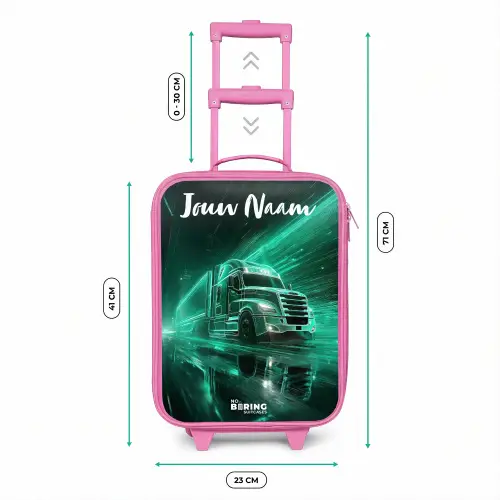 Vrachtwagen - Stad - Groen - Neon Kinderkoffer - Roze klein -productfoto_formaten