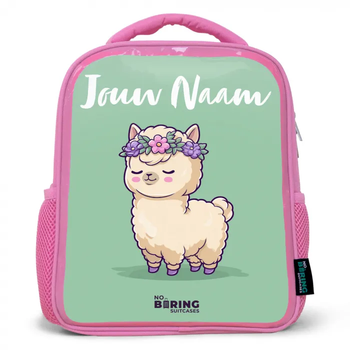 Kawai - Alpaca - Groen Kinderrugzak - Roze middel -3d