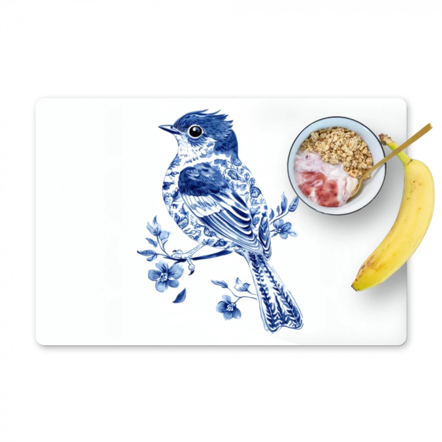 Vogel - Delfts blauw - Illustratie - Bloemen Placemat vinyl groot -zzzproduct_Kitchenyeah-website