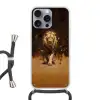 Leeuw - Geschilderd - Abstract - Goud Hoesje iPhone 16 Pro Max met koord klein -3d