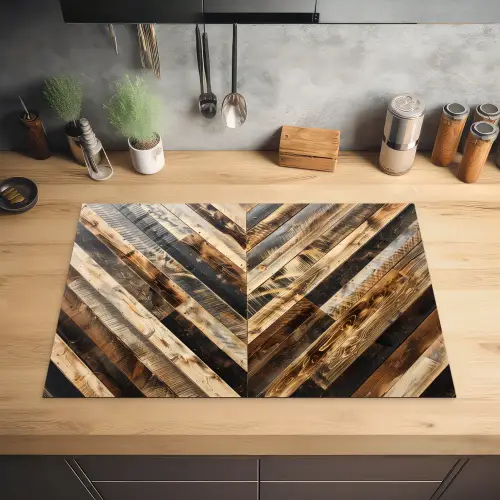 Geschroeid Hout in Visgraat Inductie beschermer vinyl 3mm klein -sfeer5