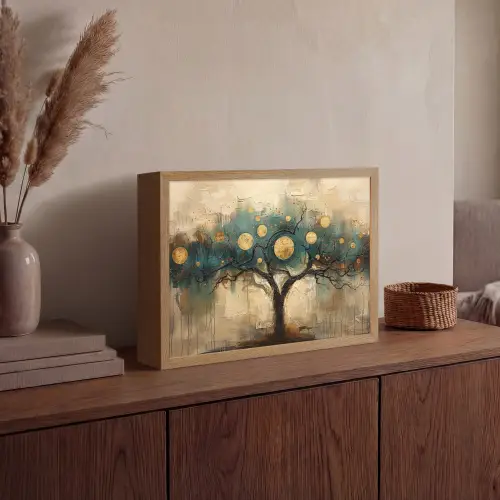 Boom - Abstract - Bruin - Goud - Industrieel Light Box met batterij (Wandlamp) middel -sfeer2