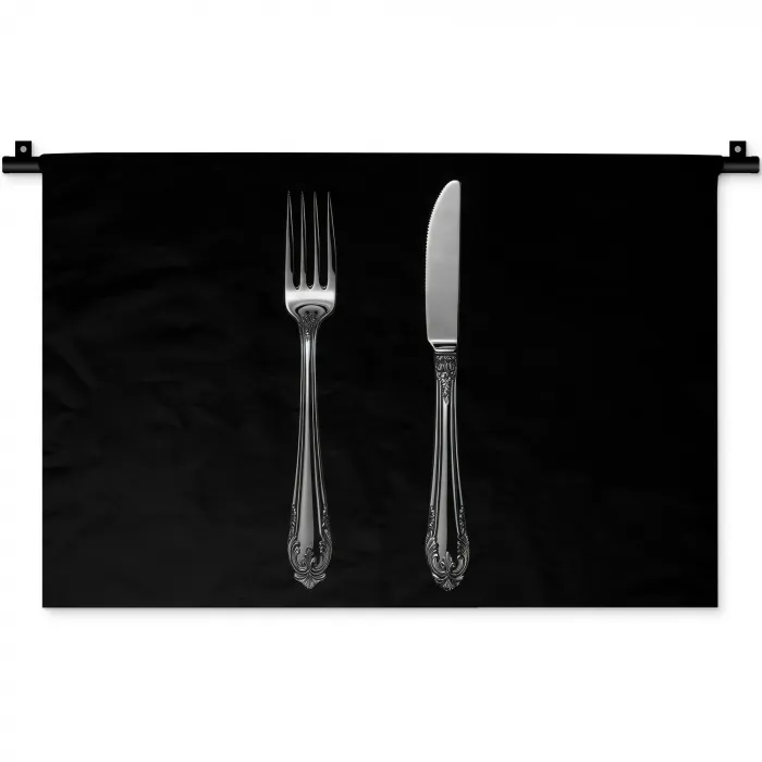 Vork - Mes - Zilver Wandkleed katoen klein -zz3d