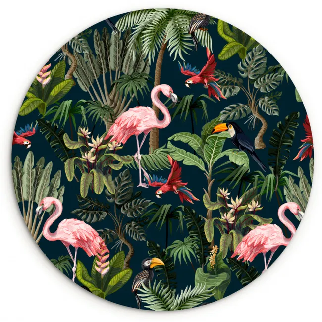 Jungledieren - Patroon - Kinderen - Flamingo - Papegaai - Kids Wandcirkel kunststof plaat 5mm dik klein -3d
