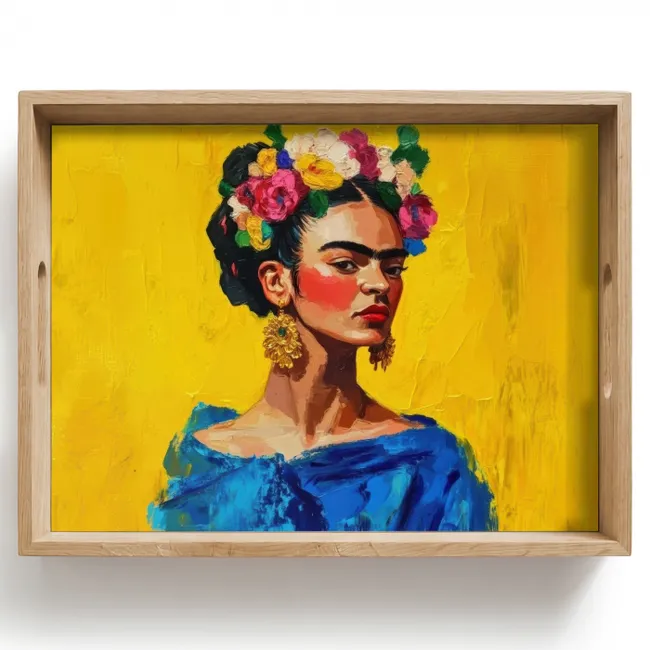 Dienblad - Frida Kahlo - Vrouw - Geel - Blauw - Bloemen