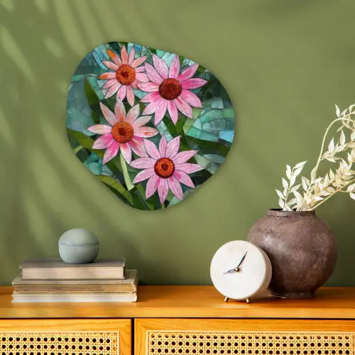 Bloemen - Roze - Glasmozaïek Wandcirkel Organisch Forex 3mm klein -sfeer2