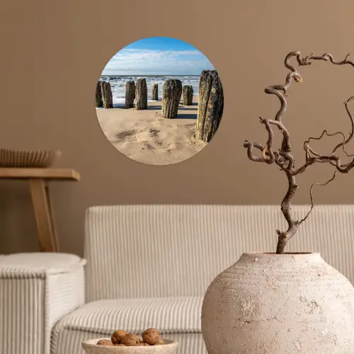 Zand - Strand - Paal - Water - Zomer Wandcirkel behangsticker klein -sfeer1