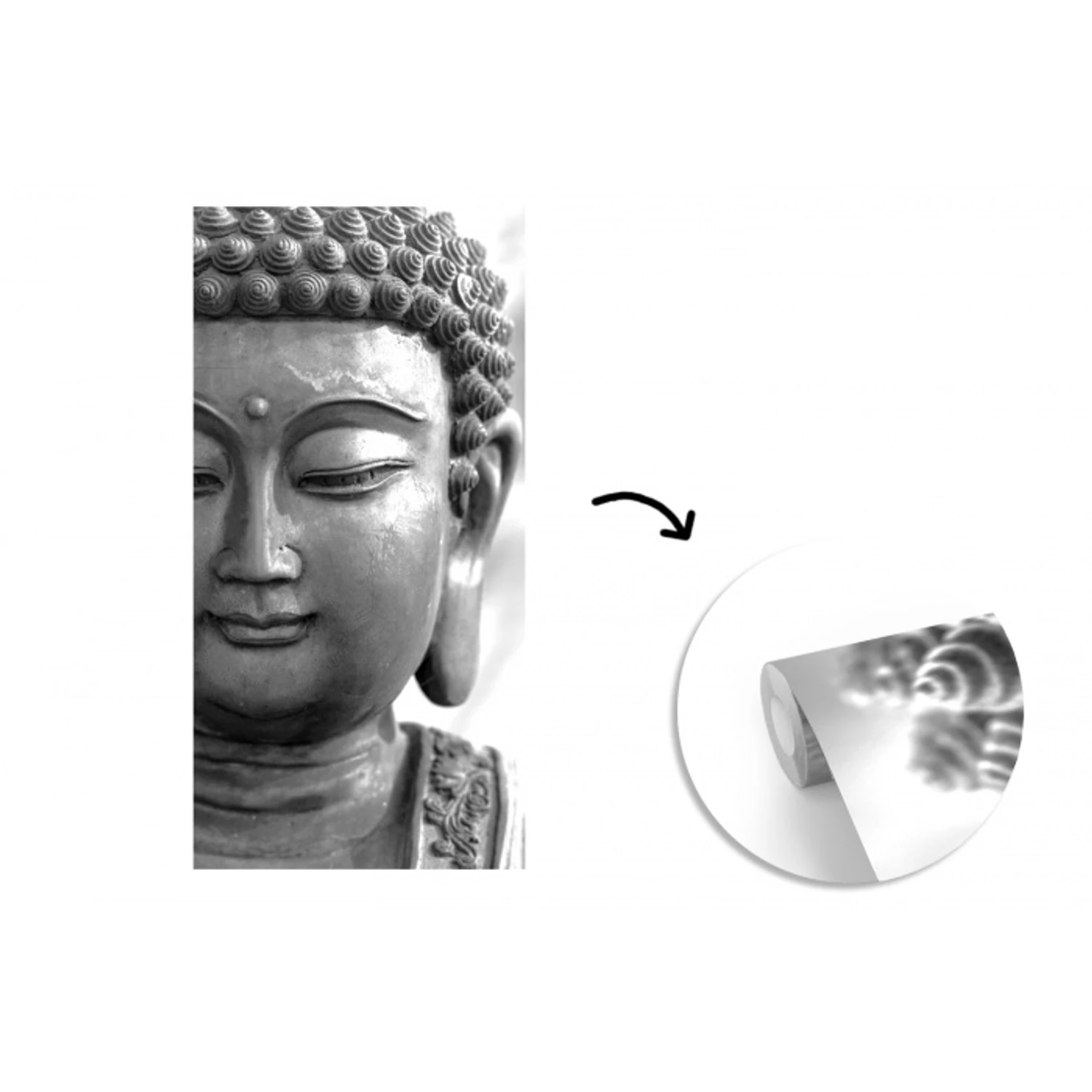 Boeddha - Grijs - Spiritualiteit - Buddha beeld - Religie fotobehang vinyl groot -3d