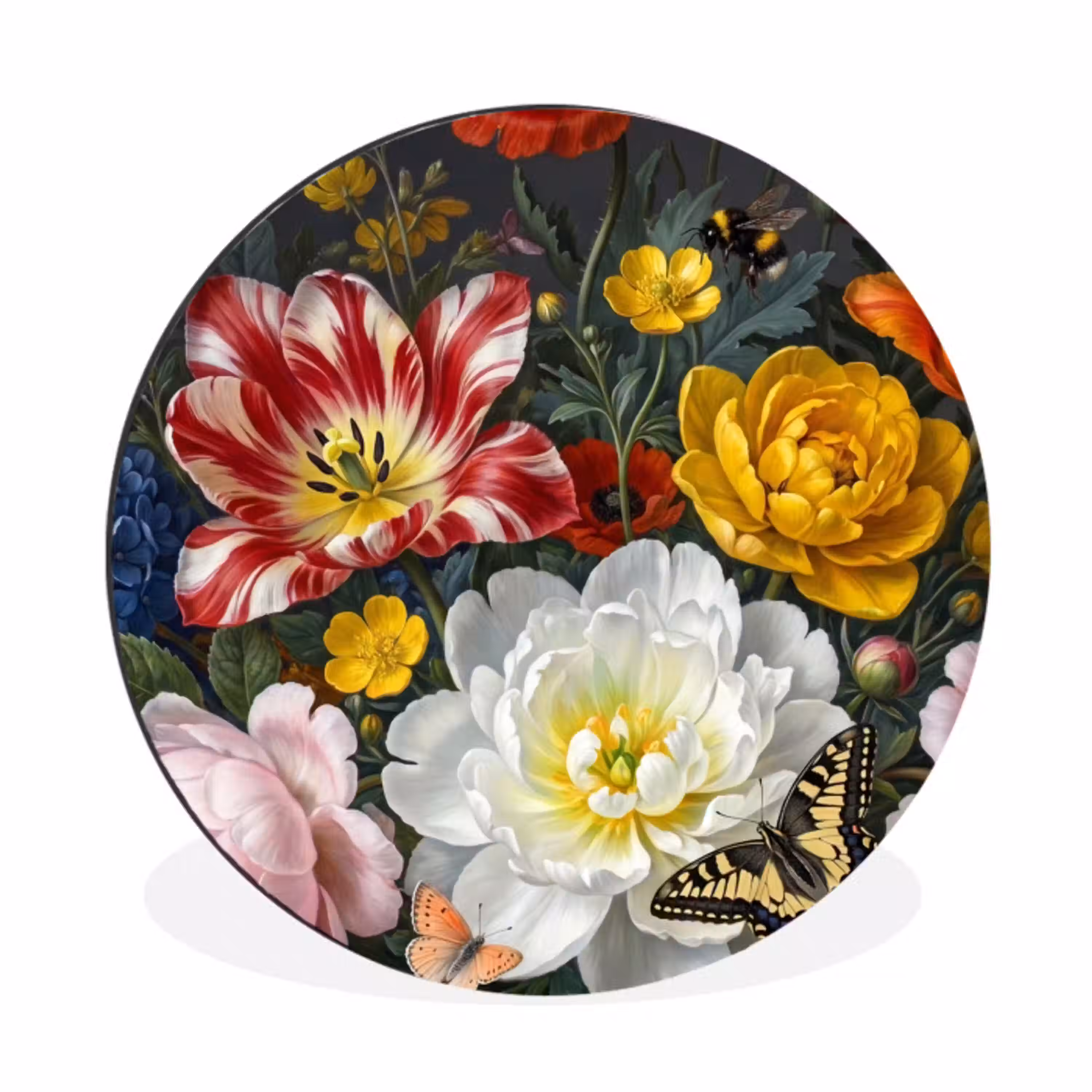 Bloemen - Boeket - Klassiek - Kleurrijk - Natuur Wandcirkel aluminium klein -3d