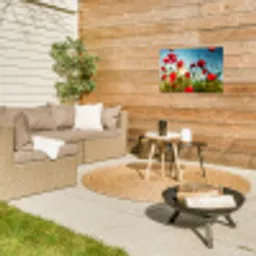 Klaprozen - Toscane - Zon - Rood - Blauw Tuinposter op houten frame 2 cm dik klein -sfeer2