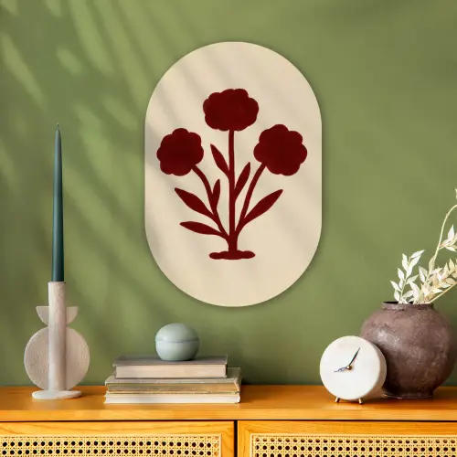 Bloemen - Bladeren - Rood - Minimalistisch Wandcirkel Ovaal Forex klein -sfeer2