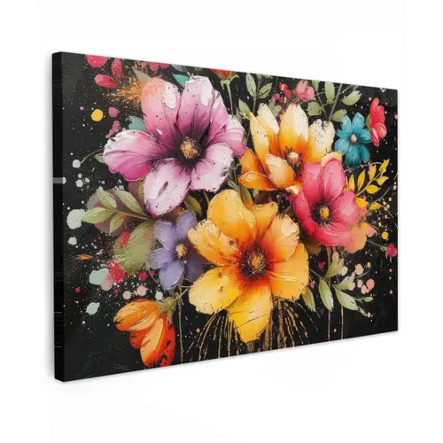 Bloemenpracht op Zwarte Achtergrond Tuinposter op houten frame 2 cm dik klein -3d