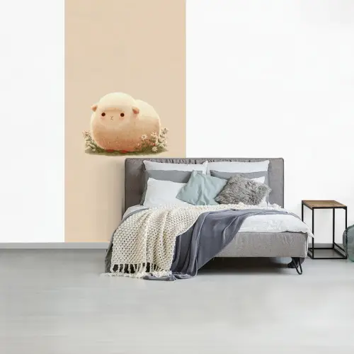 Schaap - Beige - Bloemen fotobehang vinyl groot -slaapkamer